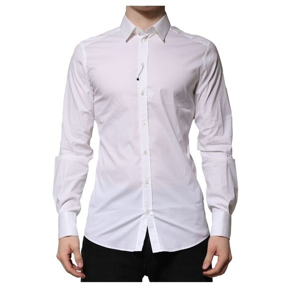Dolce & Gabbana White Cotton GOLD Long Sleeves Formal Men's Shirt